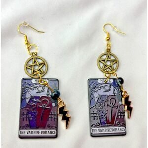 Handmade Dangly Earrings Vampire Romance Tarot Card Pentacle Pagan Goth Fantasy